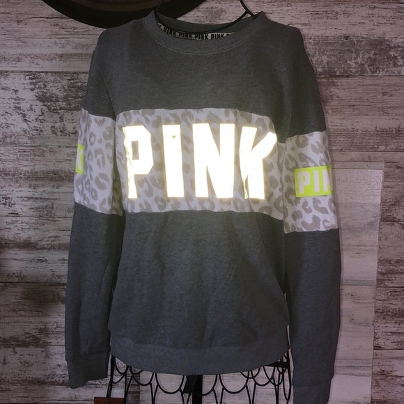 PINK Victorias Secret SOFT Leopard REFLECTIVE Crew Sweatshirt size XS​​​ - Picture 2 of 11